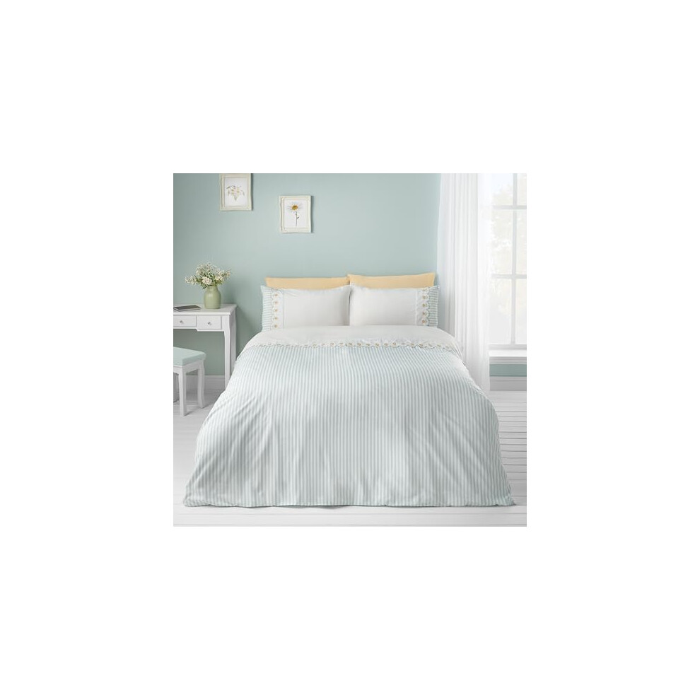 Rackhams Green Embroidered Daisy Soft Touch Duvet Cover Set Sage - Single - Sage - Image 11