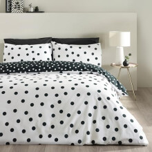 Catherine Lansfield Polka Dot Reversible Double Duvet Cover Set with Pillowcases Black/White