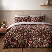 Catherine Lansfield Enchanted Twilight Animals Reversible Single Duvet Cover Set with Pillowcase Chocolate