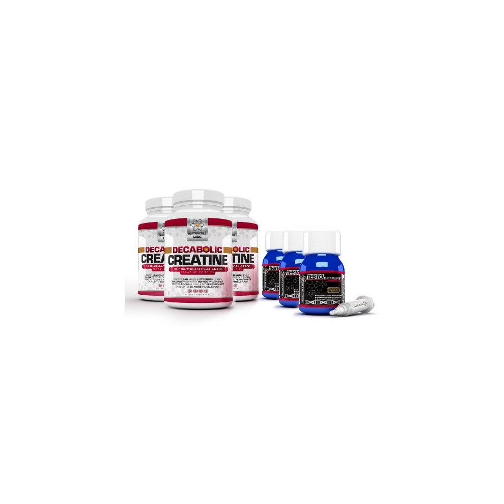 Testo Anabolic 3 Month Anabolic Muscle Stack: Testo Extreme Anabolic & 10 Blend Decabolic Creatine - Strongest Legal Testosterone Booster/Creatine Powder