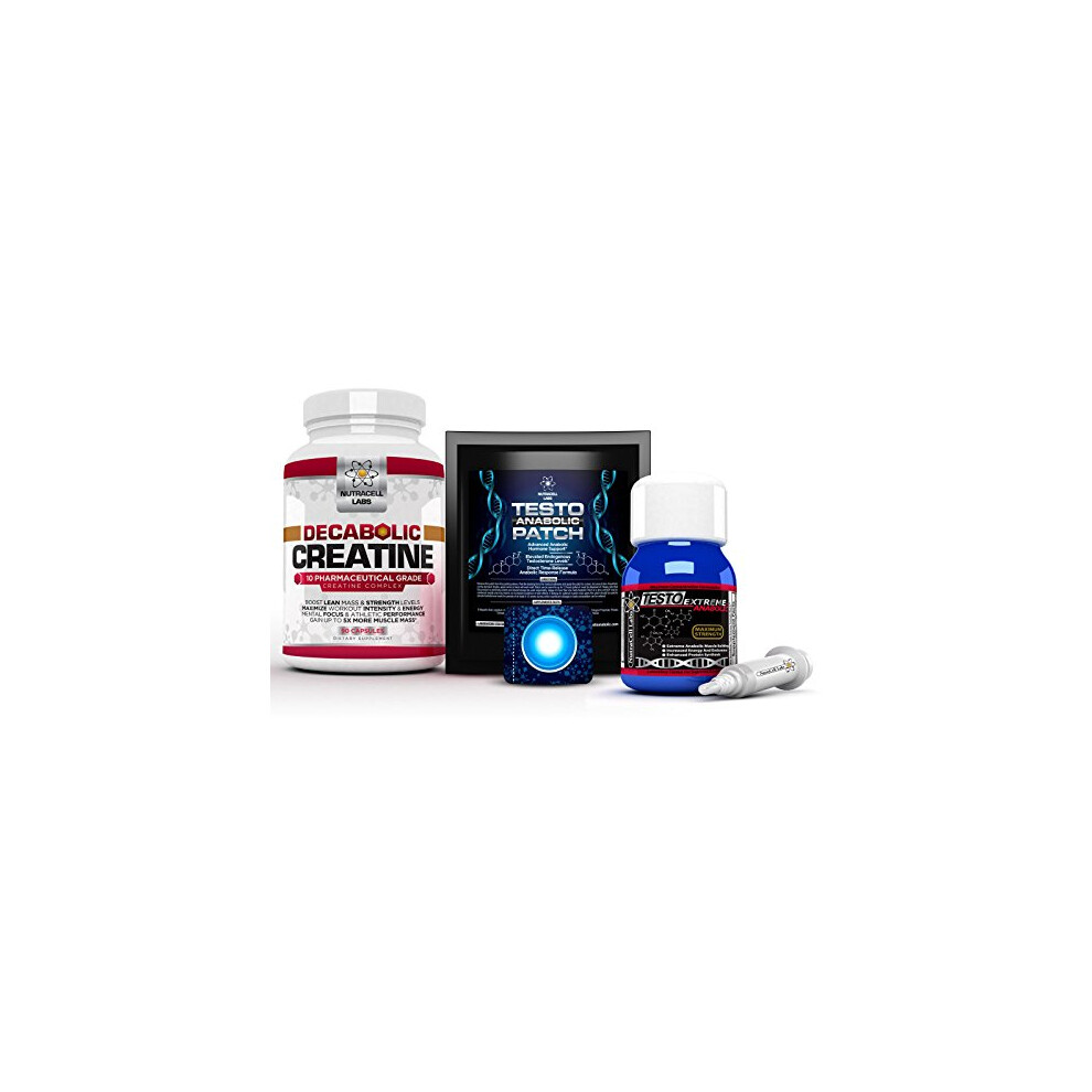 Testo Anabolic Anabolic Muscle Stack : Testo Extreme Anabolic & 10 Blend Decabolic Creatine & Patches - Strongest Legal Testosterone Booster, Muscle