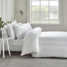 Catherine Lansfield So Soft Satin Stripe King Duvet Cover Set with Pillowcases White