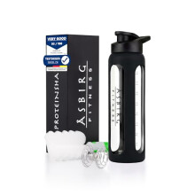 Asbirg Glass Protein Shaker Bottle 1000ml – Leakproof & BPA-Free – Borosilicate Glass Gym Shaker with Spiral Mixing Ball for Smooth Protein