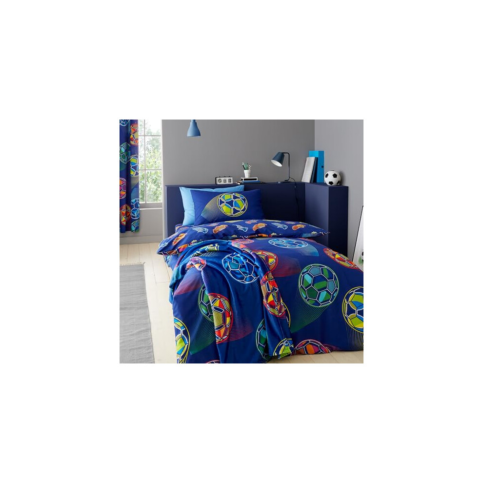 Catherine Lansfield Bright Football Reversible Single Duvet Cover Set With Pillowcase Navy Blue