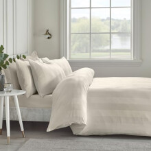 Catherine Lansfield So Soft Satin Stripe Super King Duvet Cover Set with Pillowcases Cream