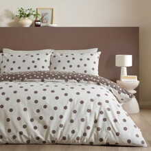 Catherine Lansfield Polka Dot Reversible Single Duvet Cover Set with Pillowcase Chocolate