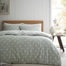 Catherine Lansfield Brushed Polka Dot Cotton Reversible King Duvet Cover Set with Pillowcases, Green