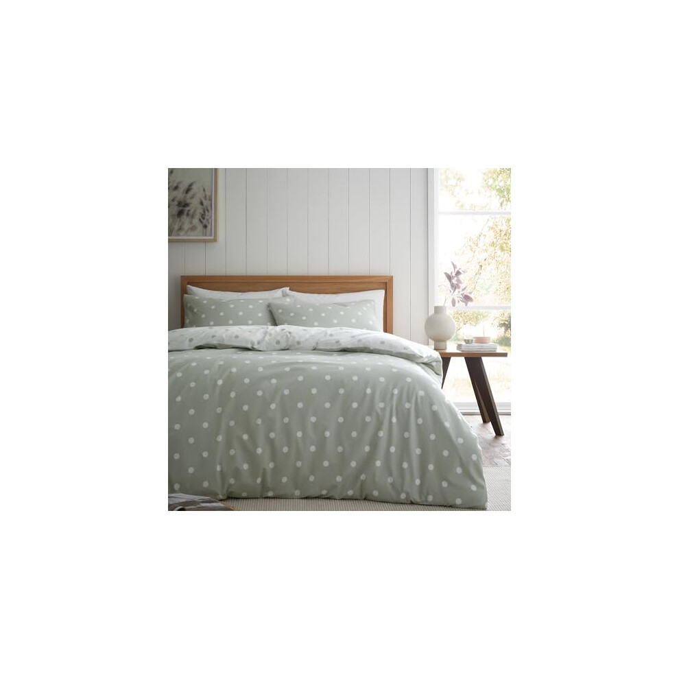 Catherine Lansfield Green Brushed Polka Dot Cotton Duvet Cover Set in Size King, Sports Direct - Image 4