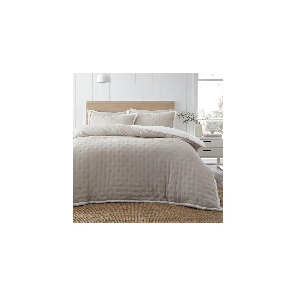 Catherine Lansfield Cosy Nori Soft Sherpa Double Duvet Cover Set with Pillowcases Cream - Image 9