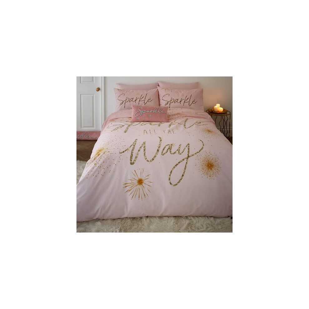 Catherine Lansfield Christmas Sparkle Reversible Double Duvet Cover Set with Pillowcases Blush Pink - Image 2