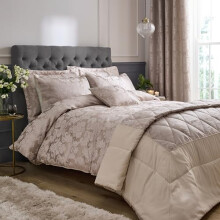 Catherine Lansfield Damask Jacquard Single Duvet Cover Set with Pillowcase Champagne Gold
