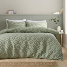 Catherine Lansfield Jacob Geo Soft Touch Super King Duvet Cover Set with Pillowcases Sage Green