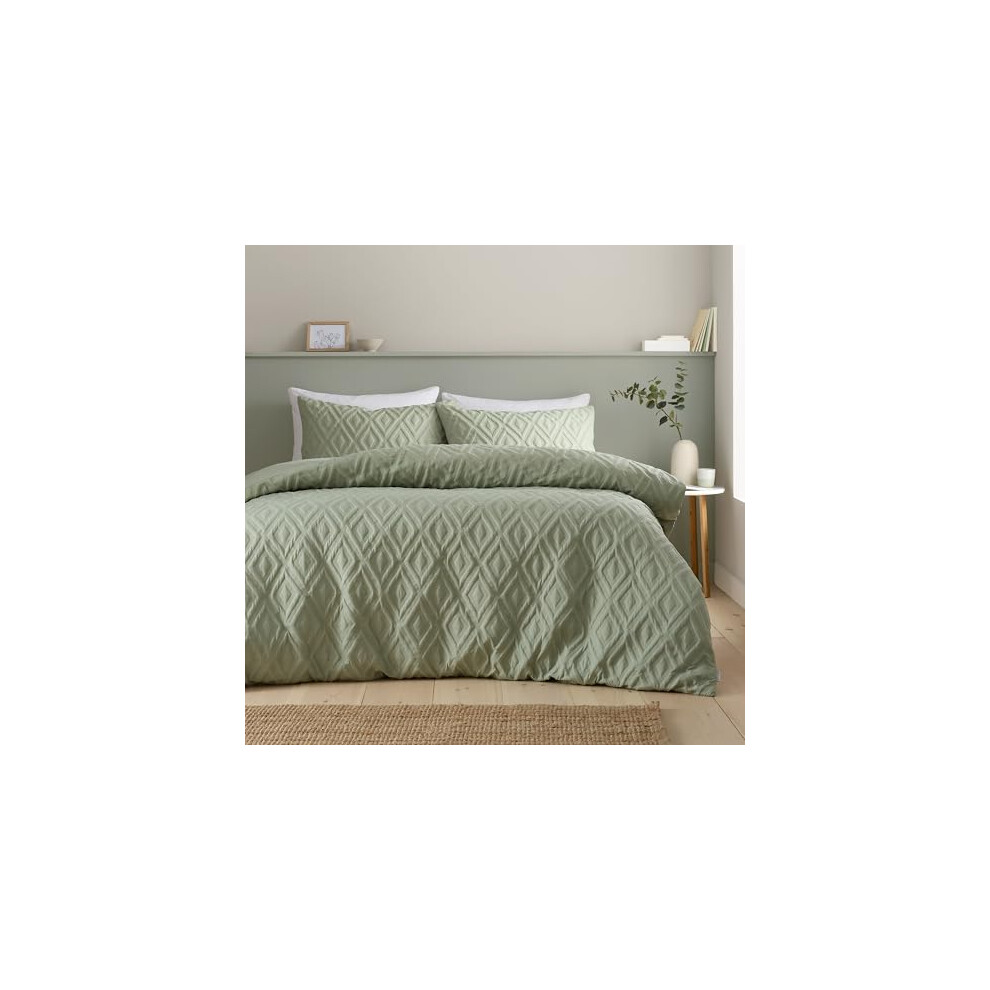 Catherine Lansfield Jacob Geo Duvet Cover Set in Light Green | Size: King - Image 8