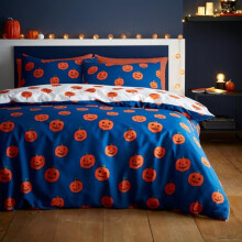 Catherine Lansfield Halloween Pumpkins Reversible Single Duvet Cover Set with Pillowcase Navy Blue