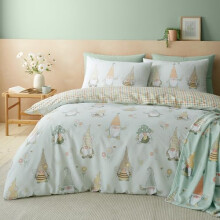 Catherine Lansfield Spring Gonks Reversible Double Duvet Cover Set with Pillowcases Mint Green