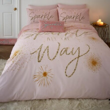 Catherine Lansfield Christmas Sparkle Reversible King Duvet Cover Set with Pillowcases, Blush Pink