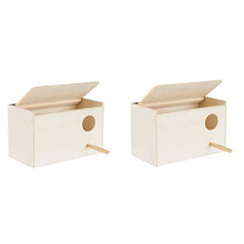 2 X WOODEN BUDGIE NESTING BOX WITH PERCH CAGE AVIARY OPENING TOP 5630