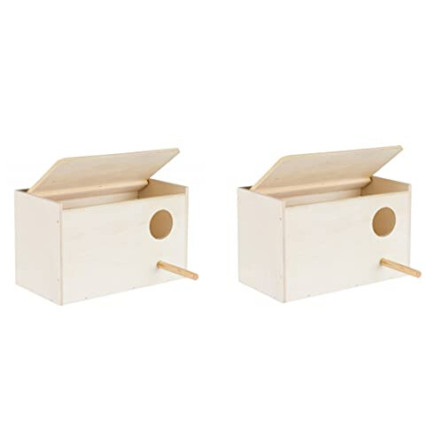 2 X WOODEN BUDGIE NESTING BOX WITH PERCH CAGE AVIARY OPENING TOP 5630
