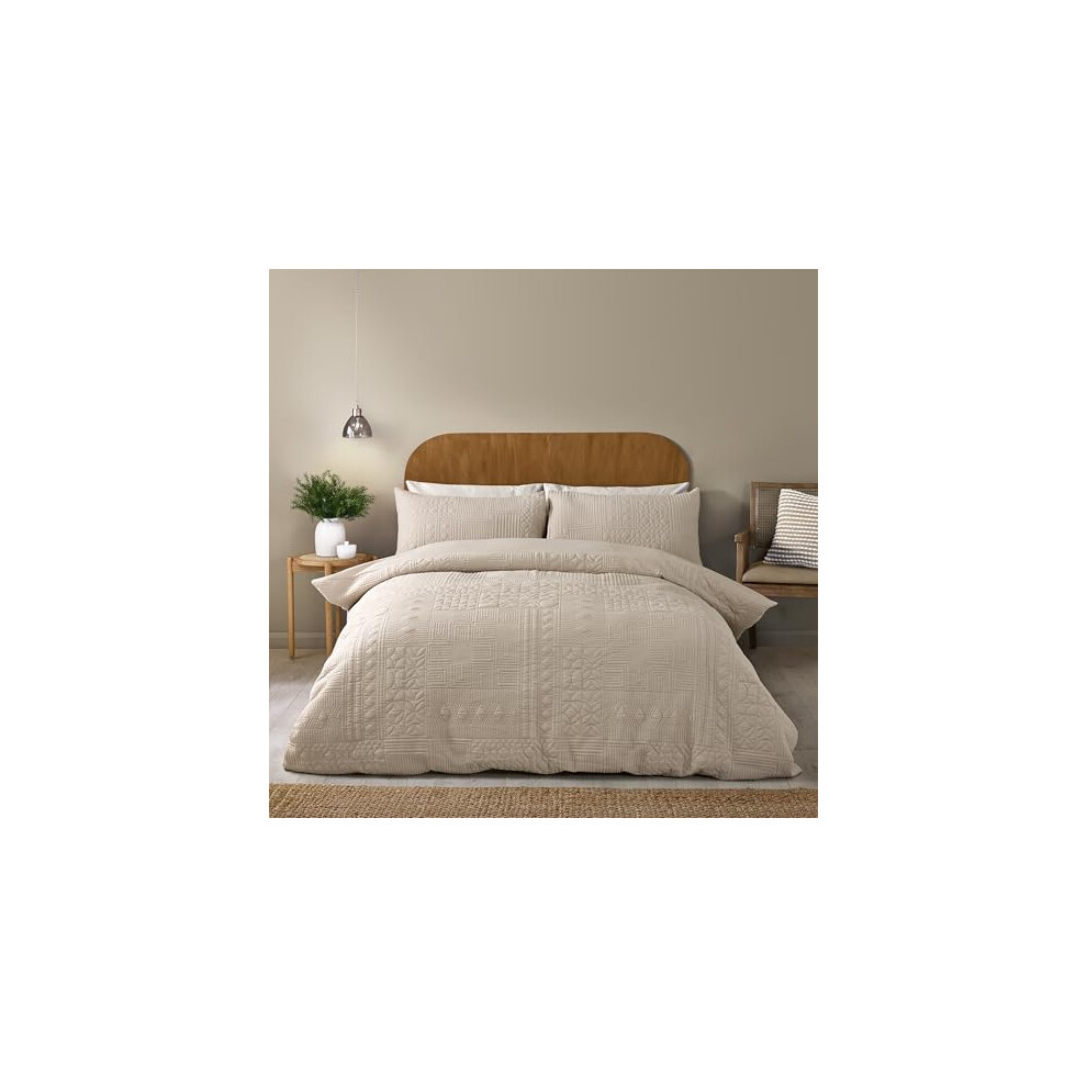 Catherine Lansfield Unisex Natural Folkstone Geo Duvet Cover Set In | Size: Single - Image 7