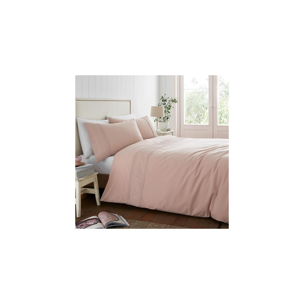 Catherine Lansfield Broderie Anglaise Super King Duvet Cover Set With Pillowcases Blush Pink - Image 3