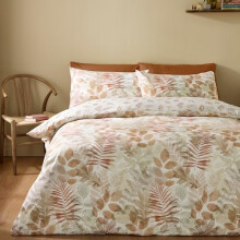 Catherine Lansfield Autumn Leaves So Soft Reversible Double Duvet Cover Set with Pillowcases Natural