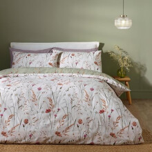 Catherine Lansfield Brushed Grasmere Floral Cotton Reversible King Duvet Cover Set with Pillowcases Green