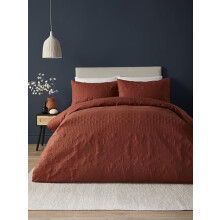 Serene Terracotta Pinsonic Duvet Cover - Single (140 x 200cm) - Terracotta Embossed - Embroidery Bedding - Luxury - Avery Stripe Collection