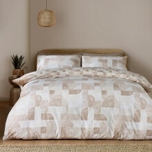 Catherine Lansfield Sloane Geo Reversible Double Duvet Cover Set with Pillowcases Natural