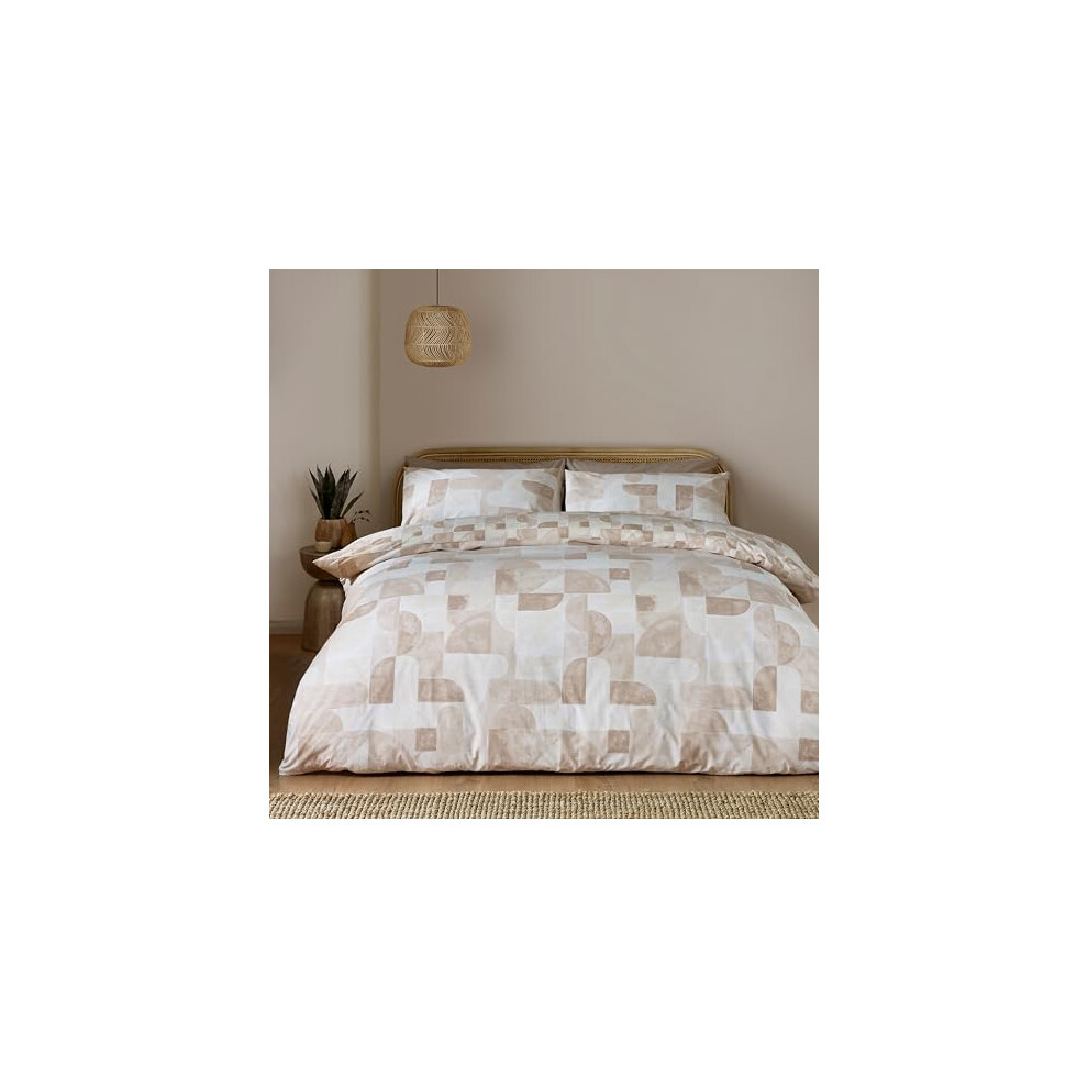 Catherine Lansfield Sloane Geo Reversible Double Duvet Cover Set With Pillowcases Natural
