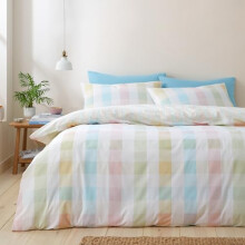 Catherine Lansfield Spring Check Reversible Double Duvet Cover Set with Pillowcases Pastel
