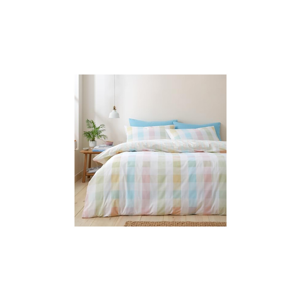Catherine Lansfield Unisex Multicolor Spring Check Duvet Cover Set | Size: Double - Image 4