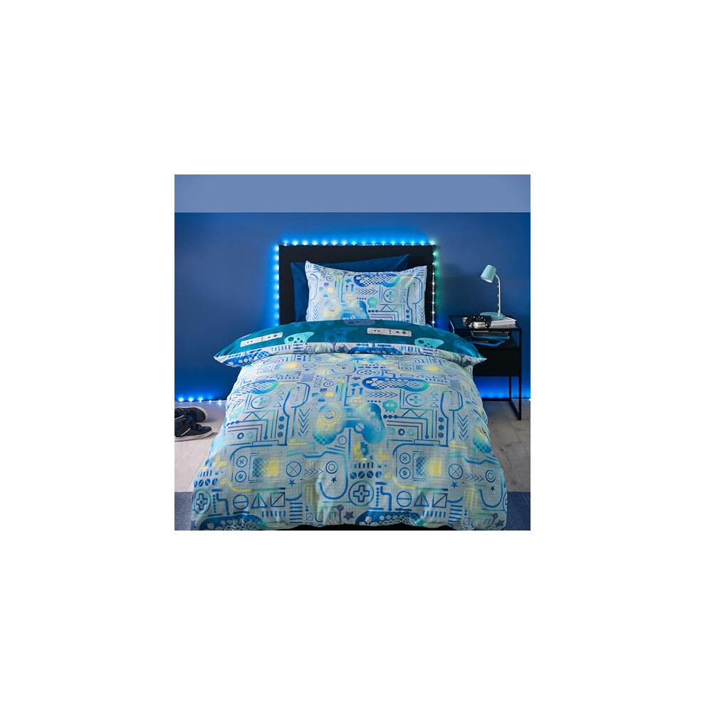Catherine Lansfield Kids Gamer So Soft Single Duvet Cover Set With Pillowcase Grey