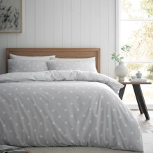 Catherine Lansfield Brushed Polka Dot Cotton Reversible Single Duvet Cover Set with Pillowcase, Grey