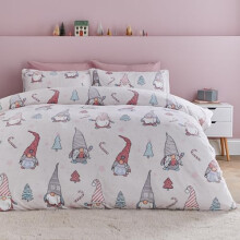 Catherine Lansfield Christmas Festive Gnomes Cosy Fleece Single Duvet Cover Set with Pillowcase Pink