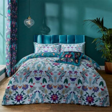 Catherine Lansfield Mya Tropical Floral Reversible Single Duvet Cover Set with Pillowcase Duck egg Blue