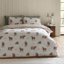 Catherine Lansfield Angus Highland Cow Reversible Double Duvet Cover Set with Pillowcases Natural