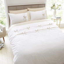 Catherine Lansfield Milo Bow Single Duvet Cover Set with Pillowcase Natural