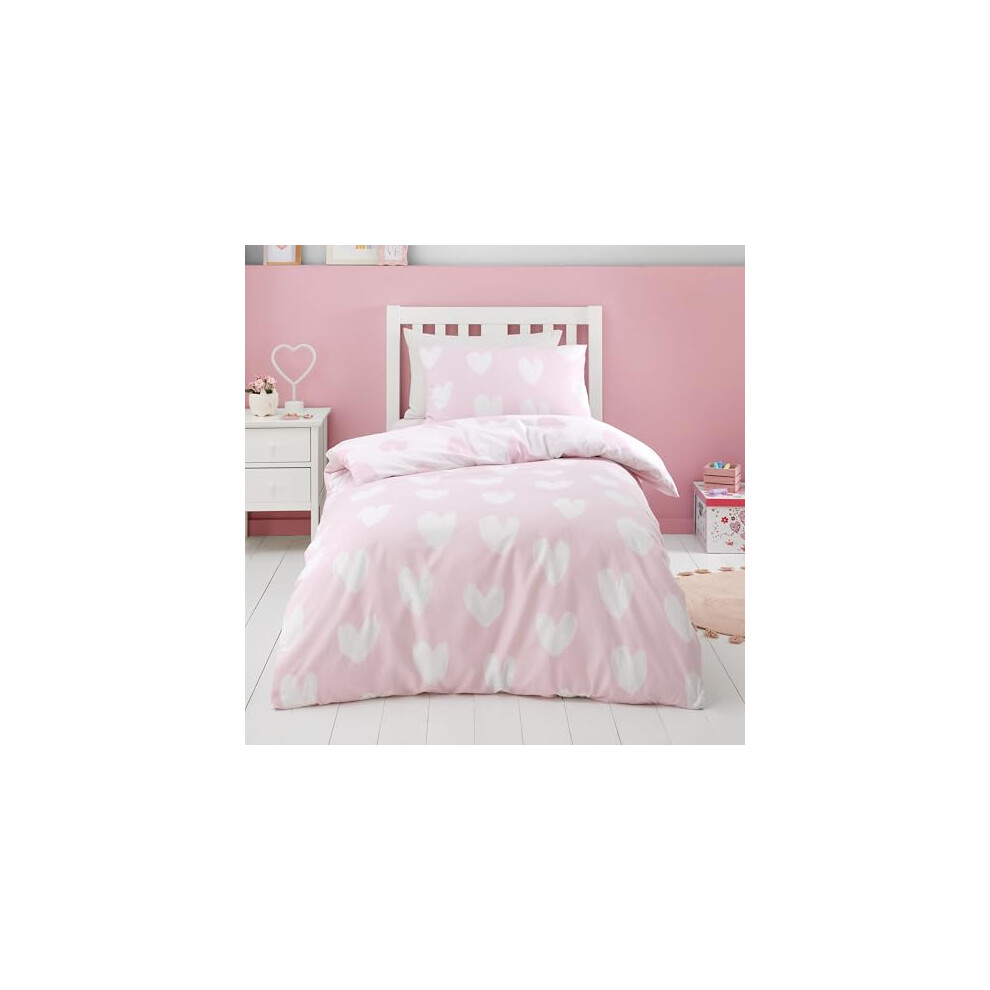 Catherine Lansfield Brushed Cotton Hearts Reversible Junior Duvet Cover Set with Pillowcase Pink - Image 7