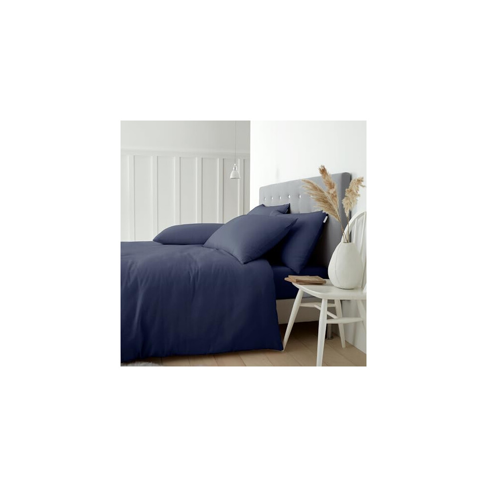 Catherine Lansfield Unisex Navy Brushed Cotton 100% Cotton Duvet Cover Set In | Size: Single - Image 7