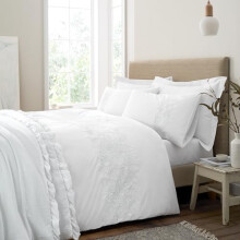 Bianca Embroidery Floral 200 Thread Count Cotton Super King Duvet Cover Set with Pillowcases White