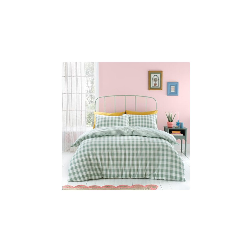 B&Q - Bedding Seersucker Gingham Check Duvet Cover Set Green - Image 2