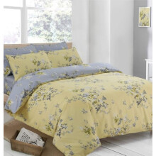 Charlotte Andersen Summer Floral King Duvet Cover Set Easy Care Blossom Reversible Bedding Set Ochre Yellow Grey (Yellow, King (U.K. Standard))