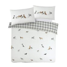 CnA Stores Paws and Tails Dogs King Duvet Cover Bedding set Easy Care (White, KING SIZE DUVET SET WITH PILLOWCASES)