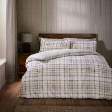 Catherine Lansfield Cosy Sherpa Check Double Duvet Cover Set with Pillowcases Natural