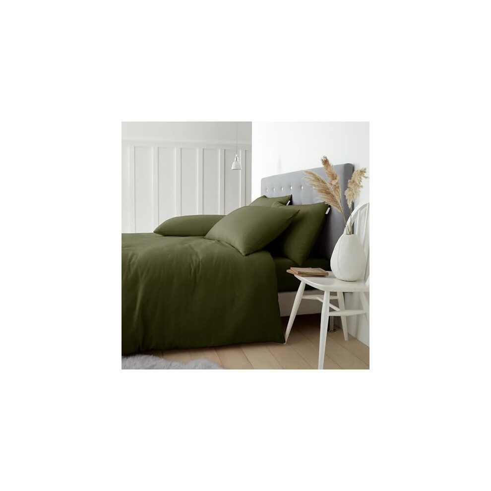 Catherine Lansfield Brushed Cotton King Duvet Cover Set With Pillowcases Green