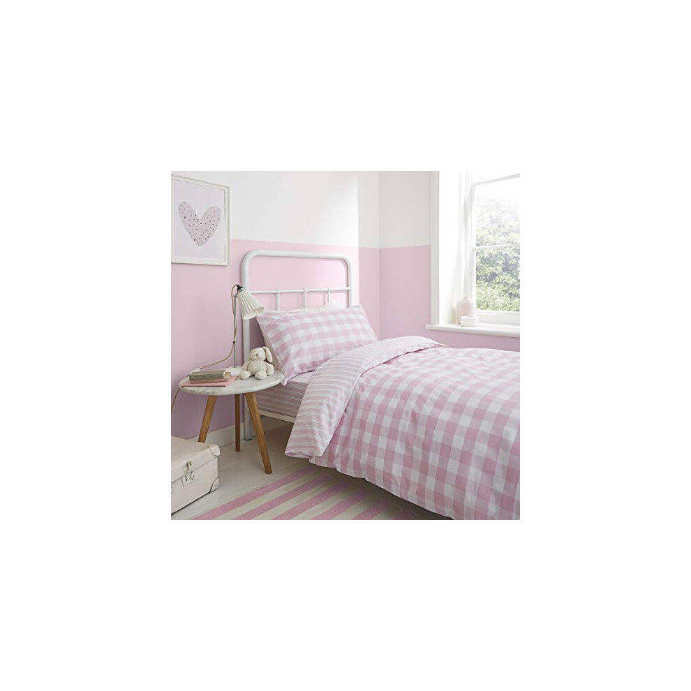 Catherine Lansfield Check And Stripe Pink Set Duvet Cover 240X220+65X65(2)