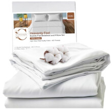 Cottonople Hotel Quality Sateen 3 Piece Double Bed Sheets Set(230x275cm) - Luxurious Tightly Woven 400 TC White Sheet with 2 Pillowcases(50x75), 100%