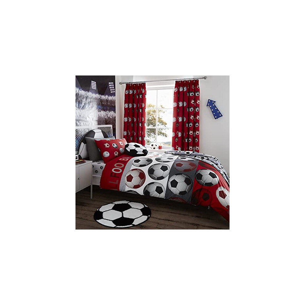 Catherine Lansfield Football Red Duvet Cover Set 200 X 200 + 2 (50 X 80)