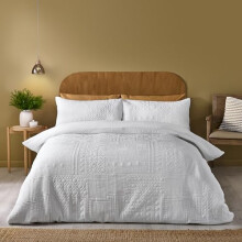 Catherine Lansfield Folkstone Geo Single Duvet Cover Set with Pillowcase White
