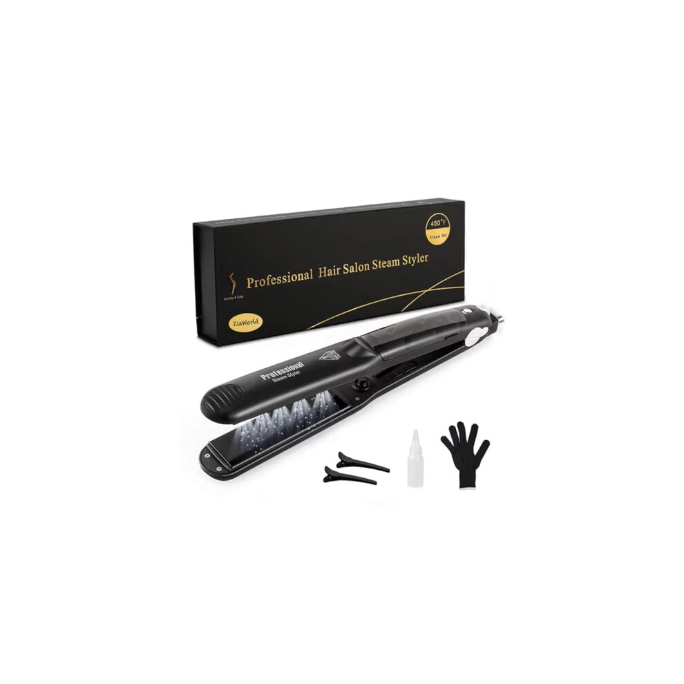 Ziaworld Professional 2 In 1 Steam Flat Iron, Hair Straightener & Curler Styler, Tourmaline Ceramic Steam Hair Straightener, Flat Iron Vapor Plate,